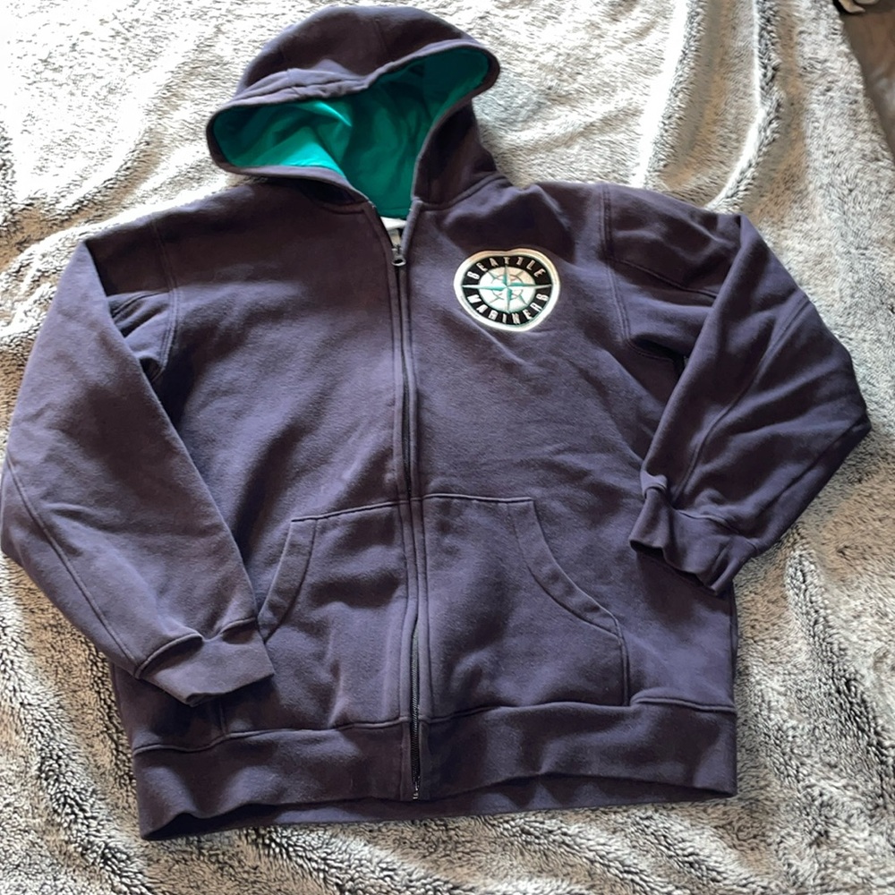 Seattle Mariners Kids Navy Zip-Up Hoodie with Teal Lining